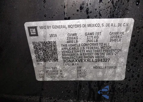 2020 Chevrolet Equinox Awd Lt 2.0L Turbo from USA, damaged, VIN 3GNAXVEXXLL194327